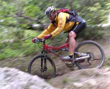 Speedy Mountain Biker on singletrack in Chamonix