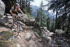 Mountain Biker on rocky Chamonix singletrack